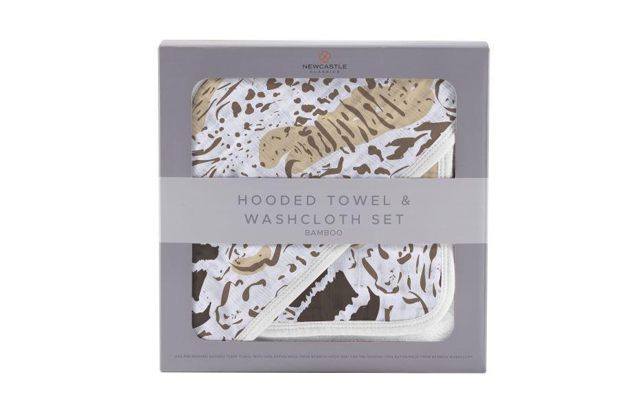 Animal Print Bamboo Hooded Towel and Washcloth Set